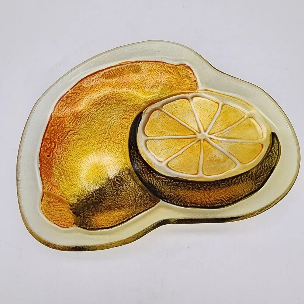 Lemon Embossed Glass Platter Textured Dichroic Tray MCM Retro 9x6.5